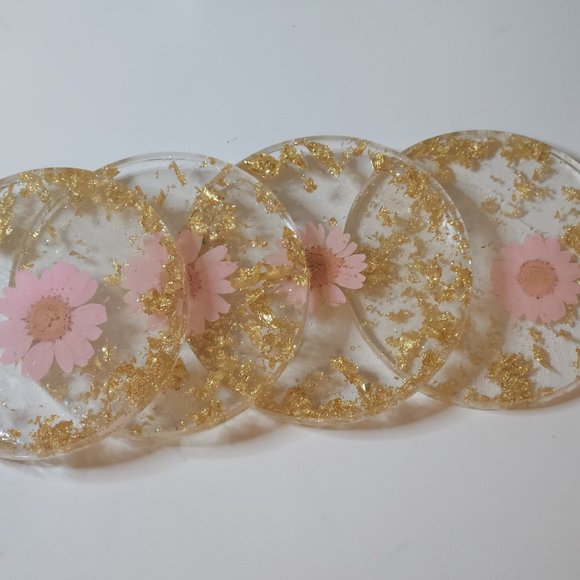 Set of 4 Handmade Floral Coasters with Holder - Picture 2 of 9